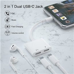 Adaptador 2 en 1 USB C a Doble USB C Adaptador Carga Audio para Auriculares