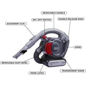 Black+Decker Aspiradora de Mano sin Bolsa para Coche Dustbuster con Manguera Flexi