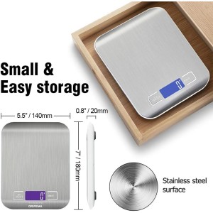 GRIFEMA - GA2002, Báscula de Cocina con Pantalla LCD, Acero Inoxidable