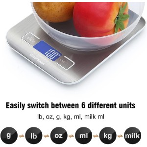 GRIFEMA - GA2002, Báscula de Cocina con Pantalla LCD, Acero Inoxidable