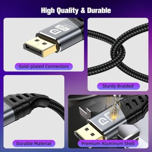 16K Cable DisplayPort 2.1, Cable DP 3M 80Gbps 16K@60Hz, 8K@120Hz