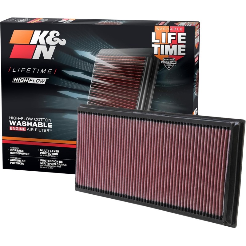 K&N 33-2857 Filtro de Aire Coche, Lavable y Reutilizable