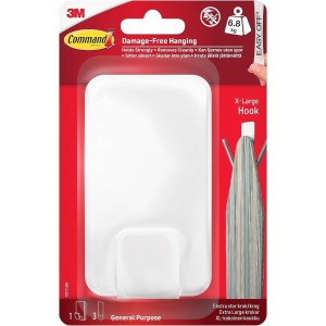 Command Gancho Utilitario, Blanco, XL para Peso Pesado, 1 Gancho + 3 Tiras Adhesivas