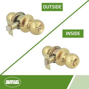 Amig - Juego de pomos tipo bola, Sistema de Emergencia Exterior y Condena Interior, Picaporte de entrada 60/70 mm