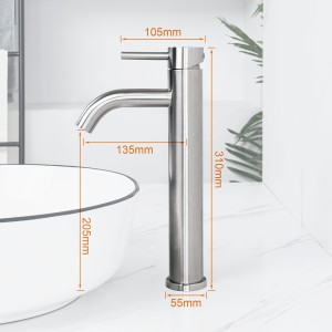 Ibergrif M11203A Grifo de Lavabo Caño Alto (205 mm), Mezclador Monomando para Lavabo