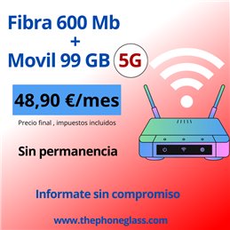 FIBRA 600 Mb + MOVIL 99 GB