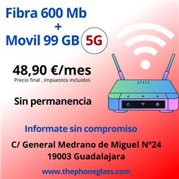 FIBRA 600 Mb + MOVIL 99 GB