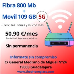 FIBRA 800 Mb + MOVIL 109 GB