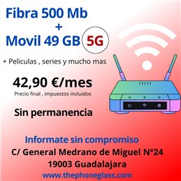 FIBRA 500 Mb + MOVIL 49 GB