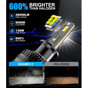 H1 Bombillas LED Auto 130W 48000LM 6000K Luces Blancas 600%