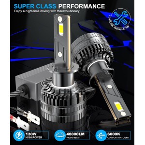 H1 Bombillas LED Auto 130W 48000LM 6000K Luces Blancas 600%