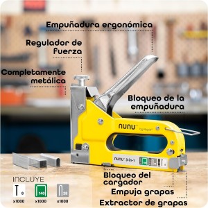 Rapid NUNU Grapadora Manual 3 en 1 para Madera con 3.000 Grapas y clavos