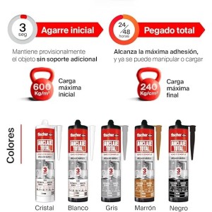 fischer Anclaje Total | Adhesivo de Montaje Híbrido | Agarre en 3 s & Curado 24–48 h
