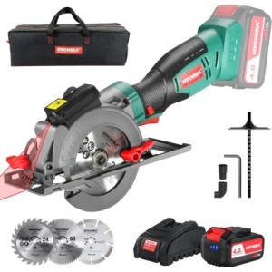 HYCHIKA Mini Sierra Circular Inalámbrica, Batería de 18V con 4.0Ah, Guía, 3500RPM