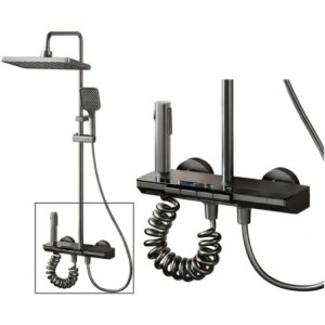 INEX EUROPA Columna Ducha Negro Gris Titanio con Cabezal Cuadrado