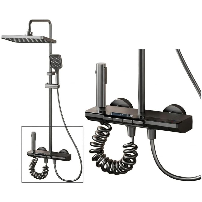 INEX EUROPA Columna Ducha Negro Gris Titanio con Cabezal Cuadrado