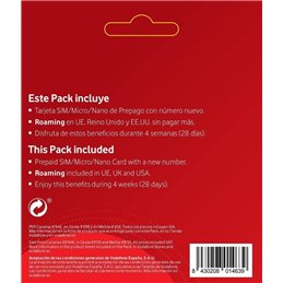 Tarjeta Sim Prepago Vodafone S , con Bono Prepago S