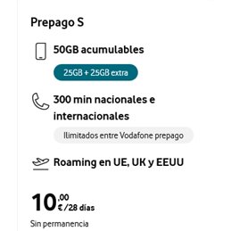 Tarjeta Sim Prepago Vodafone S , con Bono Prepago S