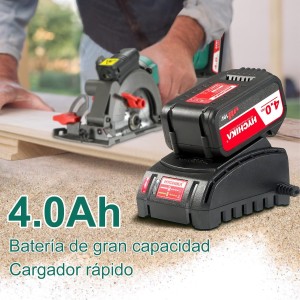 HYCHIKA Mini Sierra Circular Inalámbrica, Batería de 18V con 4.0Ah, Guía, 3500RPM