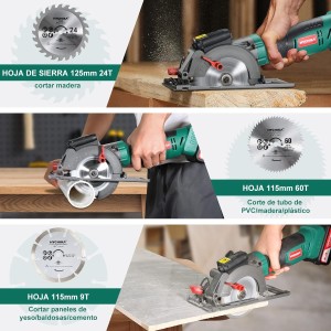 HYCHIKA Mini Sierra Circular Inalámbrica, Batería de 18V con 4.0Ah, Guía, 3500RPM