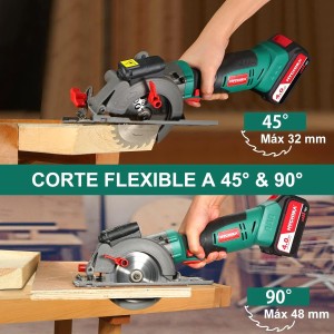 HYCHIKA Mini Sierra Circular Inalámbrica, Batería de 18V con 4.0Ah, Guía, 3500RPM