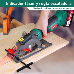 HYCHIKA Mini Sierra Circular Inalámbrica, Batería de 18V con 4.0Ah, Guía, 3500RPM