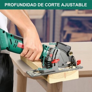 HYCHIKA Mini Sierra Circular Inalámbrica, Batería de 18V con 4.0Ah, Guía, 3500RPM