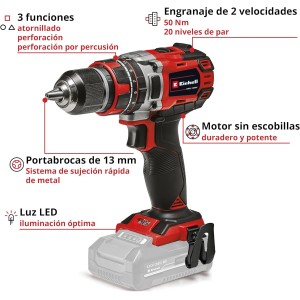 Einhell Taladro/destornillador Inalámbrico 18/50 Li-i BL Solo Power X-Change