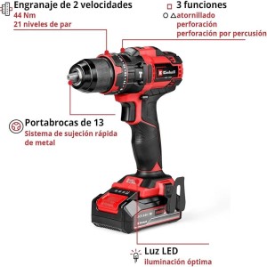 Einhell Taladro percutor con batería TE-CD 18/44 Li-i Power X-Change