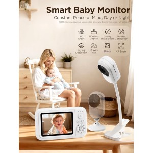 Monitor de bebé NUOTUN con cámara y soporte y clip de cuna
