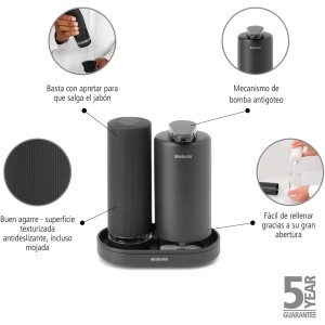 Brabantia - Dispensador jabón Cocina SinkStyle, Juego de 2 dispensadores para jabón de Manos