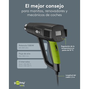 goobay Pistola de aire caliente 1500 W con pantalla LCD